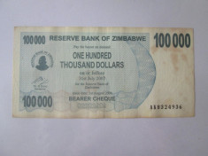 Zimbabwe 100000 Dollars 2006 foto