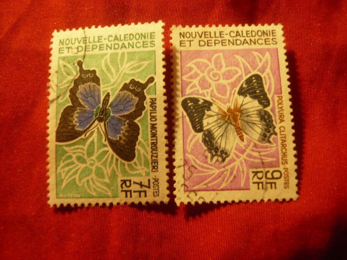2 Timbre Noua Caledonie colonie franceza -1967 Fluturi , val. 7 si 9fr stamp.