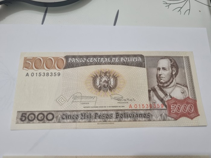 bancnota bolivia 5000 p 1984 serie a