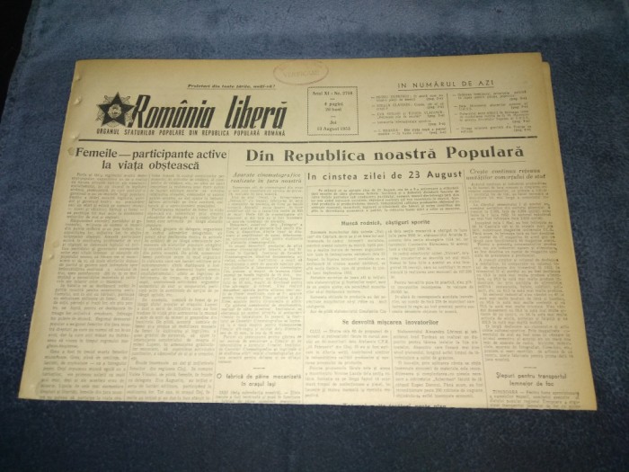 ZIARUL ROMANIA LIBERA 13 AUGUST 1953