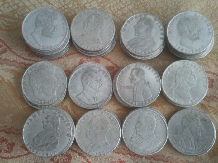 Lot 50 monede, nichel cu 12 preşedinţi americani, 1000 lei lotul / 50 lei moneda