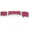 VidaXL Set canapele Chesterfield perne rulou 3 piese roșu vin catifea