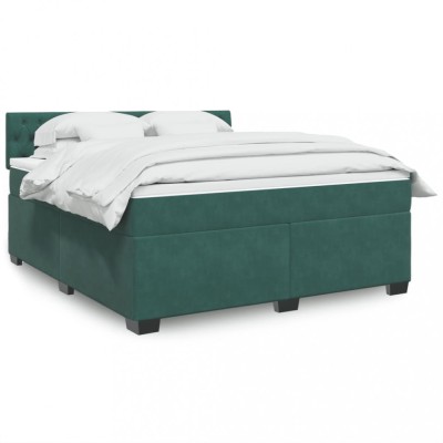 vidaXL Pat box spring cu saltea, verde &amp;icirc;nchis, 180x200 cm, catifea 3288687 foto