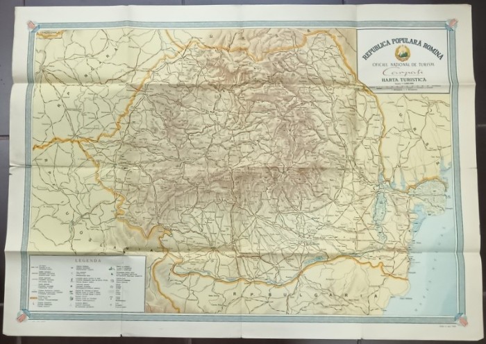 REPUBLICA POPULARA ROMANA , HARTA TURISTICA , O.N.T. CARPATI , 1958