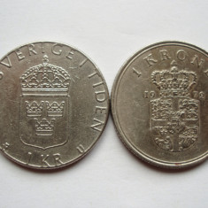 SUEDIA - 1 KRONE 1983 + DANEMARCA - 1 KRONE 1972 LM1.09