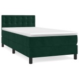 Cumpara ieftin Pat box spring cu saltea, verde inchis, 90x200 cm, catifea