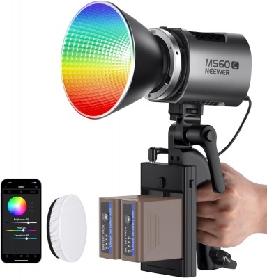 Proiector profesional LED, RGB Neewer MS60C, putere 65W, temperatura culoare 2700-6500K, baterii si incarcator incluse foto