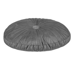Perna decorativa rotunda din velvet gri, cu nasture, &Oslash;35 cm, pentru canapea