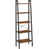 VASAGLE Biblioteca tip scara, cadru otel cu 5 polite din MDF, stil industrial, 56x34x172cm, maro rustic si negru