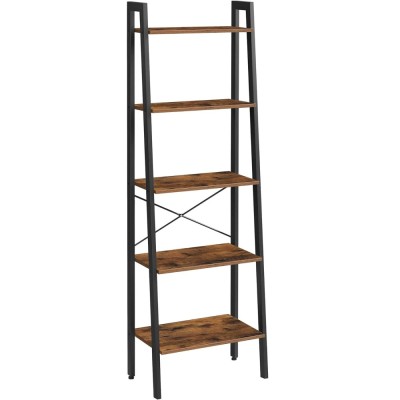 VASAGLE Biblioteca tip scara, cadru otel cu 5 polite din MDF, stil industrial, 56x34x172cm, maro rustic si negru foto