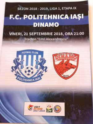 Program meci fotbal POLITEHNICA IASI - DINAMO Bucuresti (21.09.2018) foto