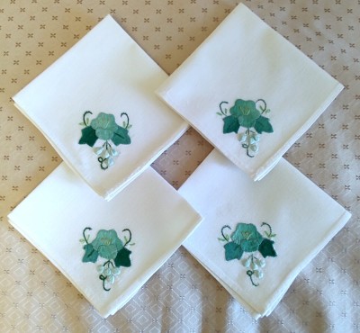 Set 4 Servete de masa Vintage din bumbac cu broderie manuala aplicata tip quilt foto