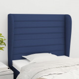 VidaXL Tăblie de pat cu aripioare, albastru, 83x23x118/128 cm, textil