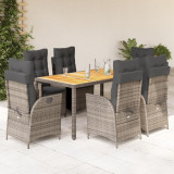 Set mobilier de gradina cu perne, 7 piese, gri, poliratan