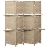 HOMCOM Separator de camere 4 panouri 2 rafturi pliabile natural pai | Aosom Romania