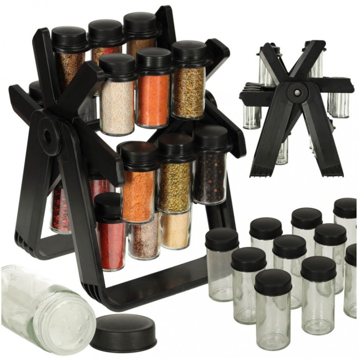 Organizator de condimente cu 18 containere cu suport rotativ pentru bucatarie, culoare neagra FAVLine Selection