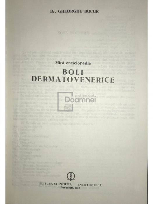Gheorghe Bucur - Boli dermatovenerice. Mica enciclopedie (editia 1987)