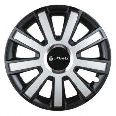 Set 4 capace roti Silver/black cu inel cromat pentru gama auto Matiz