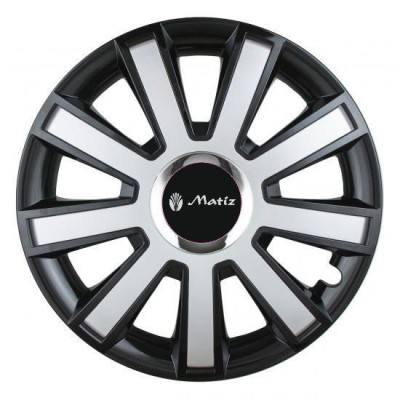 Set 4 capace roti Silver/black cu inel cromat pentru gama auto Matiz foto