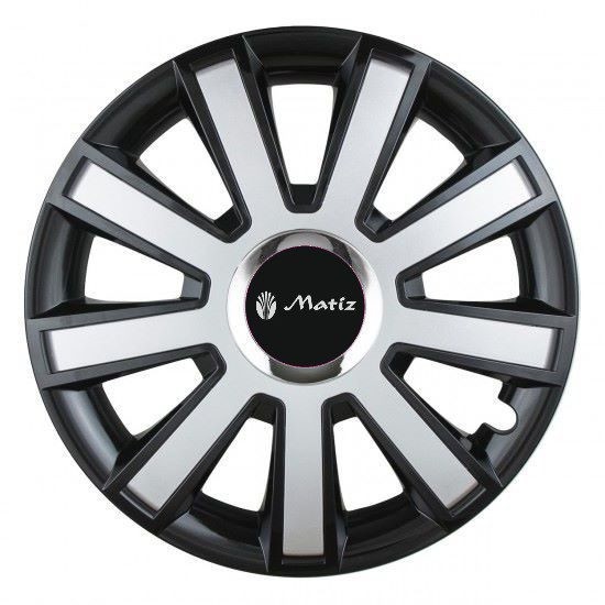 Set 4 capace roti Silver/black cu inel cromat pentru gama auto Matiz