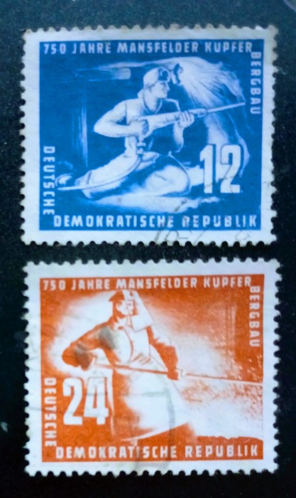 Germania DDR 1950 minerit, mineri serie 2v. STAMPILATA