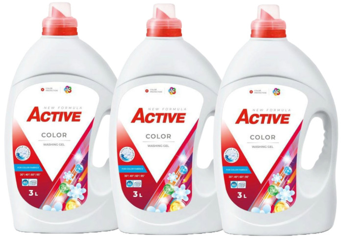Detergent lichid pentru rufe colorate Active, 3 x 3 litri, 180 spalari