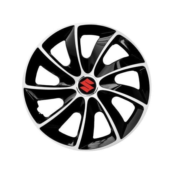 Set 4 Capace Roti potrivite jantelor de 14 inch, pentru Suzuki, model Stig Extra Black &amp; White