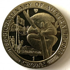 INSULA MAN 1 CROWN 1988, (BICENTENARY OF AUSTRALIA - SYDNEY COVE - KOALA), RARA foto