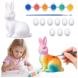 Set pictura, 9 oua polistiren, figurina iepure, 6 culori, 3.5 x 2.5 cm, 10 x 7.5 cm, Lean 21364