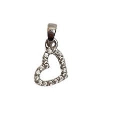 Pandantiv, Jolie Silver, Argint 925, Model Inima Contur cu Pietre Rodiata, 0.6 g, 10 x 8 mm foto