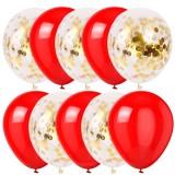 Set 10 Baloane Latex Rosii cu Confetti Aurii, 30cm, Ropet - Aniversare, Petrecere Copii, Nunta, Botez