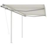 Cumpara ieftin Copertină retractabilă automat cu st&acirc;lpi, crem, 3,5x2,5 m