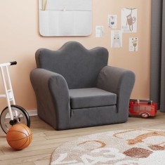 vidaXL Canapea extensibila pentru copii, antracit, plu? moale foto