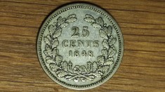 Olanda - moneda de colectie - 25 cents 1848 argint - Willem II - stare f buna !