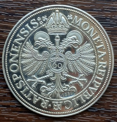 (A183) MONEDA DIN ARGINT - REPRODUCERE GULDENTALER (60 KREUZER) 1619 REGENSBURG foto