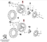 Janta roata fata/spate originala (12") Peugeot Elystar 50-150cc - Speedfight - Speedfight 2 - X-Race - X-Team 2T 50-100cc (argintie)