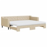Cumpara ieftin Pat de zi cu extensie si saltele, crem, 80x200 cm, textil