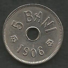 ROMANIA 5 BANI 1906 , litera J - Monetaria Hamburg [6] XF , in cartonas
