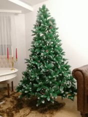 Brad artificial PREMIUM cu conuri, nins 210cm, poze reale foto
