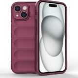 Husa pentru iphone 15 plus, antisoc, margini cu striatii, design minimalist, bordeaux