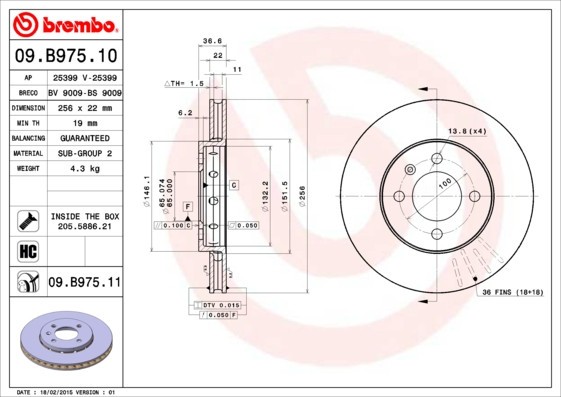 BREMBO 09.B975.11 PRIME LINE - UV Coated Disc frana