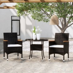 vidaXL Set de mobilier pentru grădină, 3 piese, negru, poliratan