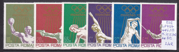 1972 Olimpiada de la Munchen, LP797, MNH