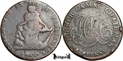 1792, &amp;frac12; Penny - Dublin - Turner Camac - Regatul Irlandei foto