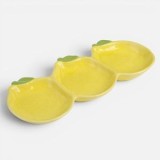 Platou ceramic pentru aperitive cu 3 compartimente, model lăm&acirc;i, 30x13,5x2,7 cm, galben, CMCLASS