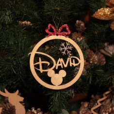 Ornament Brad Funda Rosie si Fulg de Zapada cu Sclipici - Personalizat foto