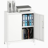 HOMCOM Dulap de birou din metal, uși cu &icirc;nchidere, comodă de birou, design &icirc;n 2 nivele, Alb | Aosom Romania