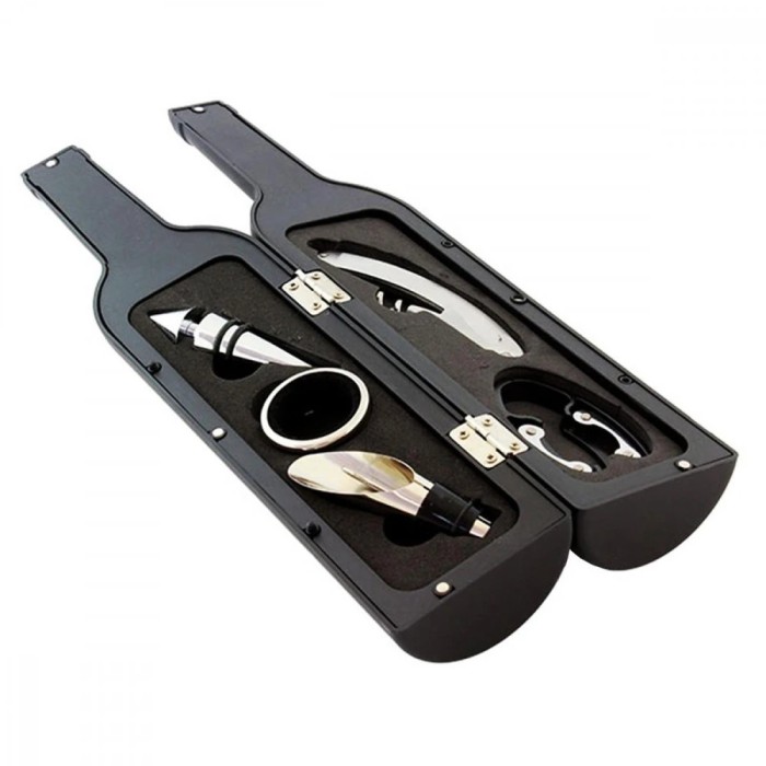 Set Cadou &quot;Accesorii Vin in forma de Sticla, 6in1&quot; culoare Neagra