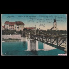 Carte poștală veche Oradea &ndash; Malul Crisului cu Biserica Reformata &ndash; 1919