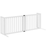 PawHut Poartă pentru C&acirc;ini Pliabilă de Siguranță Extensibilă 102-183 cm cu 2 Suporturi Detașabile, Panouri Laterale, Poartă din Lemn pentru C&acirc;ini de T